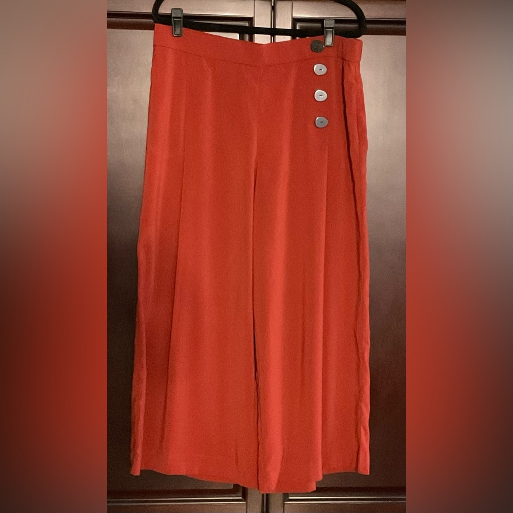 Zara Bold Burnt Orange Cropped Wide Leg Trousers